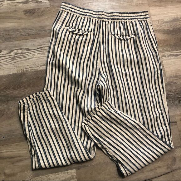 TAHARI 100% Linen Stripe Pullon Pants Size Large Lagenlook Pockets Minimalist - Picture 12 of 12